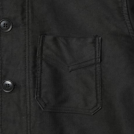 40s France Vintage Le Mont Saint Michel Black Moleskin Work Jacket