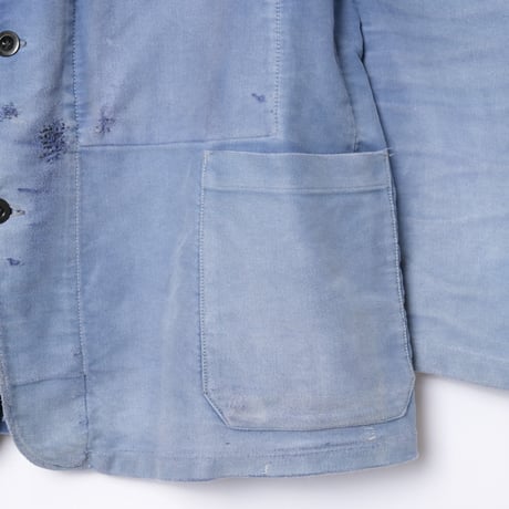 50s France Vintage Lapel Blue Moleskin Work Jacket