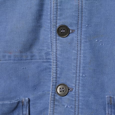 40s France Vintage Le Mont St Michel Blue Moleskin Work Jacket