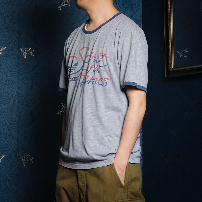adidas リンガーTシャツ トレフォイルロゴ vintage 80s 古着 80s adidas ラスタカラー トレフォイル ロゴ リンガー T