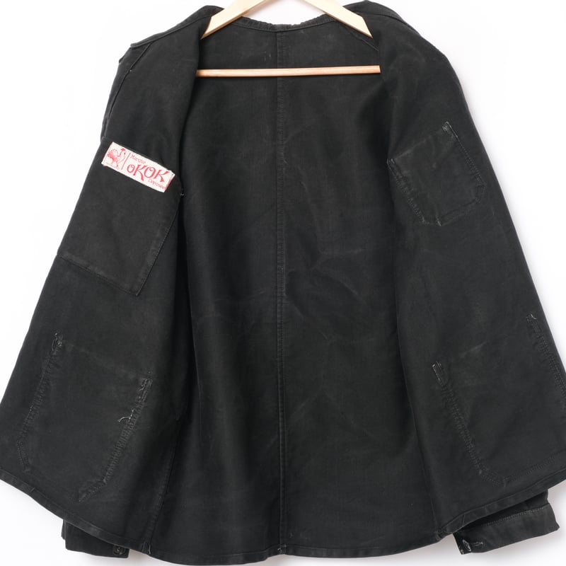 40s France Vintage OKOK Black Moleskin Jacket |...