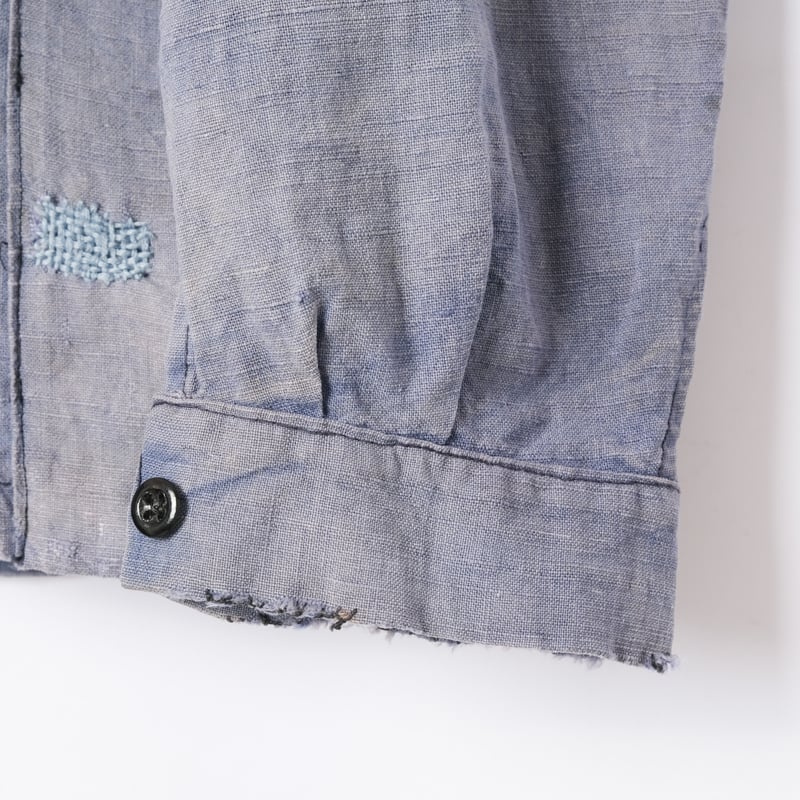 30s France Vintage Indigo Linen Double Breast