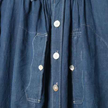 -30s France Antique Indigo linen Biaude (Fullopen)