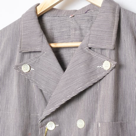 50s-60s  French Striped Butcher (Cook) Jacket  Dead Stock