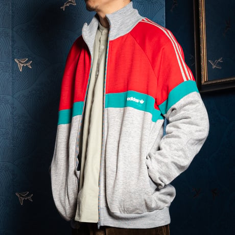 70-80s Vintage adidas Ventex Sweat Jacket Jacket Grey × Red  (Made in France)
