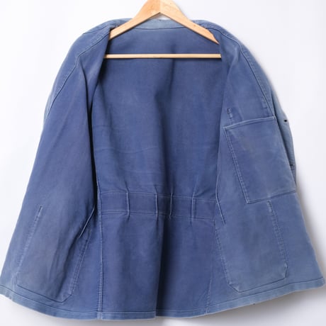 50s France Vintage Lapel Blue Moleskin Work Jacket