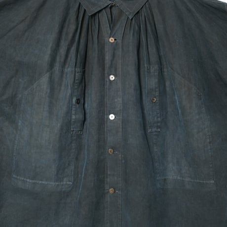 ~20s France Antique Indigo linen Biaude (Fullopen)