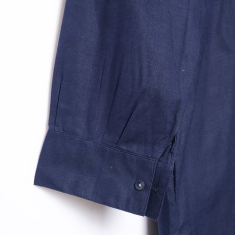 40-50s France Vintage Cotton Linen Blue Granpa Shirts Dead Stock 1