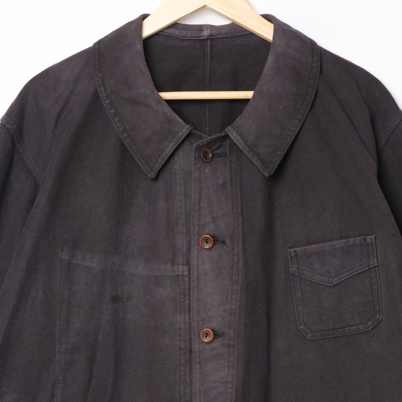 30-40s France Vintage Black Cotton Twill Work J 30-40s France Vintage Black Cotton Twill Work J