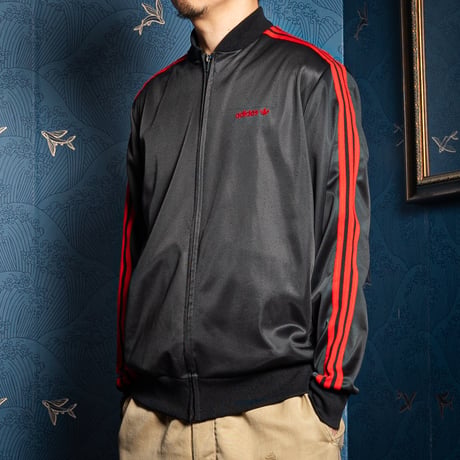 70-80s Vintage adidas Collarless Track Jacket Black × Red