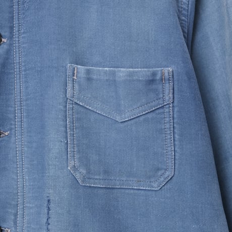 40s France Vintage Le Mont Saint Michel Blue Moleskin Work Jacket