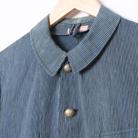 -30s France Vintage ETAT Belle Jardiniere Indigo Striped Work Jacket
