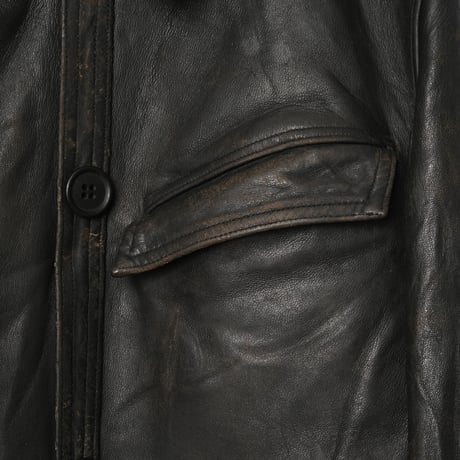 50s-60s France Vintage Leather Jacket Wool Collar (Corbusier Jacket)