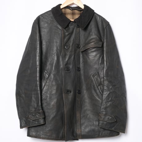50s-60s France Vintage Leather Jacket Wool Collar (Corbusier Jacket)