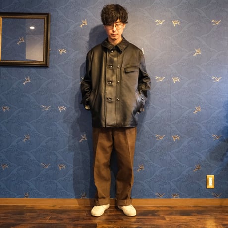 70s French Vintage Leather Jacket (Corbusier Jacket)-BrownCheck