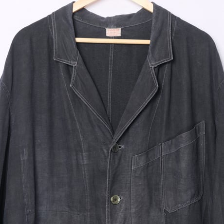 30-40s France Vintage SALACHE Black Linen  Maquignon Coat Size 60L