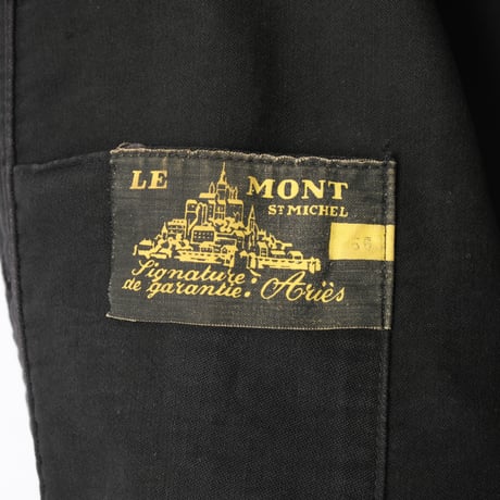 40-50s France Vintage Le Mont Sant Michel Black Moleskin Work Jacket Size 56