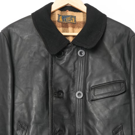 50s France Vintage L'IDEAL Leather Jacket Herringbone Wool Collar (Corbusier Jacket)