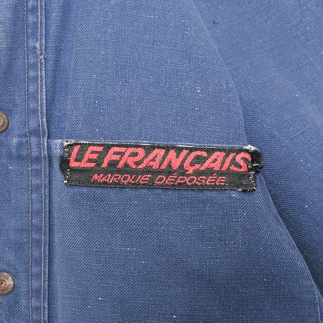 30-40s France Vintage Le Francais Blue Cotton Twill Work Jacket