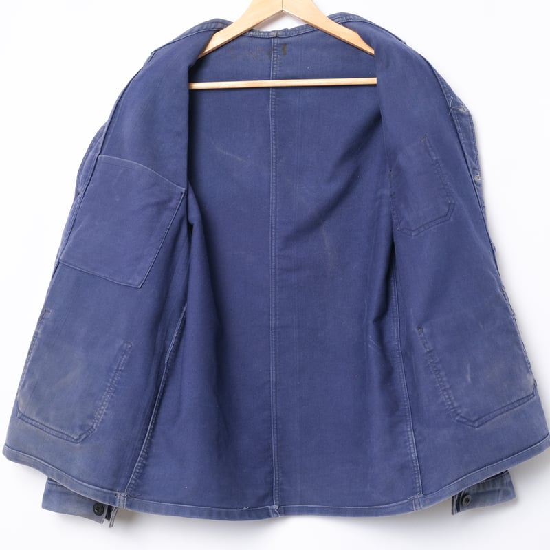 40s France Vintage Blue Moleskin Work Jacket | ...