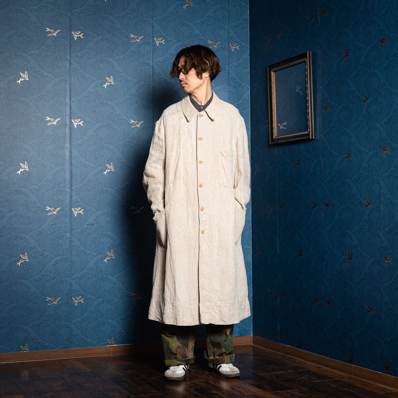30-40s France Vintage Linen Coat With Chin Stra