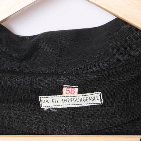 30-40s France Vintage Linbleuvil Black Linen  Maquignon Coat Dead Stock