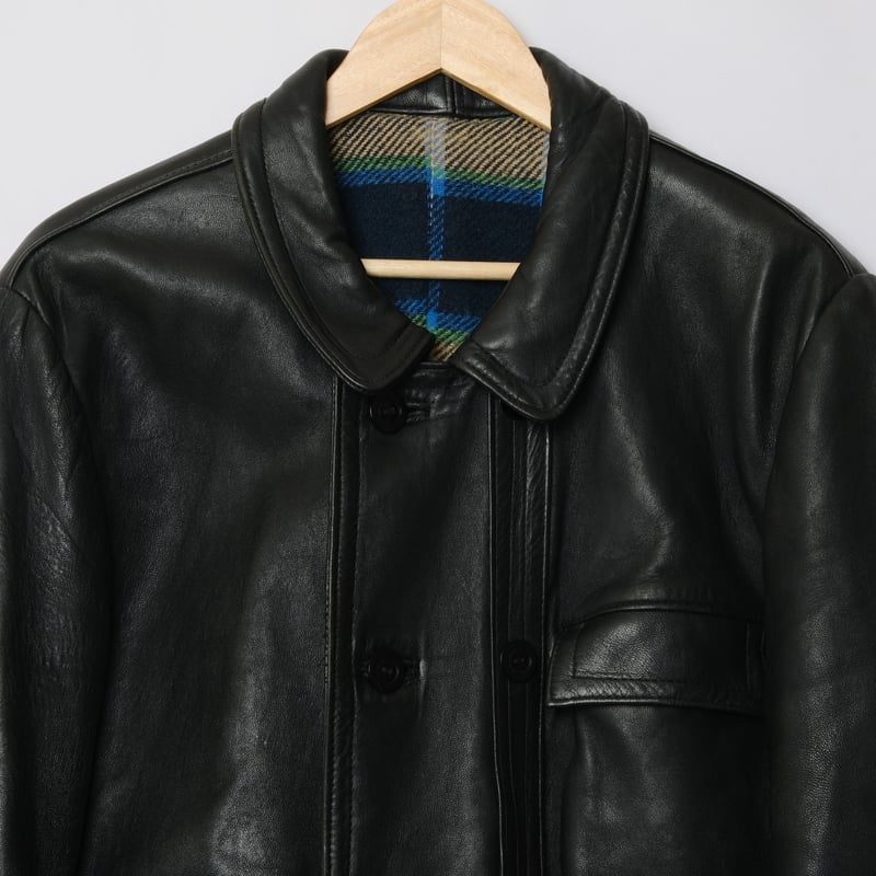 GVF レザーコルビジェジャケット ブラック裏 ブランケット 80'sフレンチ 80s French Vintage GVF Leather Jacket (Corbusie