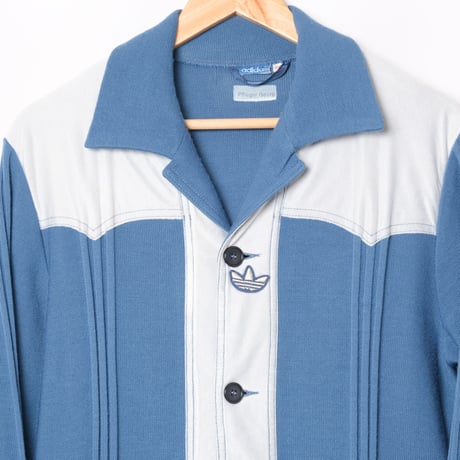 70-80s Vintage adidas Button Knit Jacket Blue Grey (Made in West Germany)