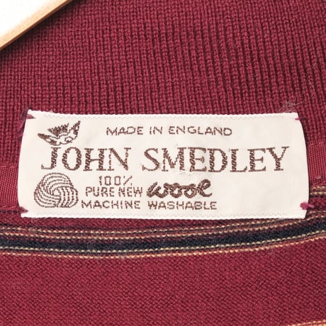 70s JOHN SMEDLEY Merino Wool Knit Polo Shirt Burgundy（Made in England)