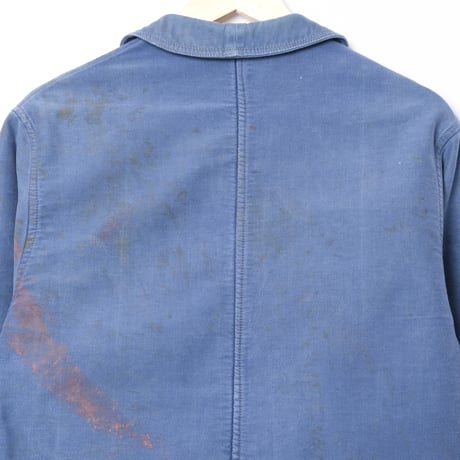 40s France Vintage Le Mont St Michel Blue Moleskin Work Jacket