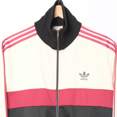 70-80s Vintage adidas Ventex Track Jacket Black × Ivory × Red (Made in France)
