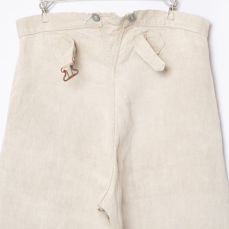 〜40s フレンチ　フランス軍　ブルジュロンパンツ　リネンhbt 20s French Army Linen HBT Bourgeron Metal Butt