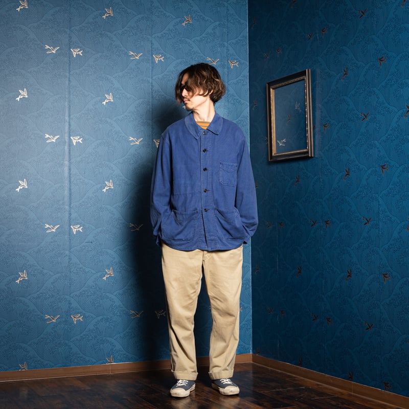 40s cotton twill ユーロワークジャケット フレンチワーク 丸襟 40s cotton twill ユーロワークジャケット フレンチワーク 丸襟
