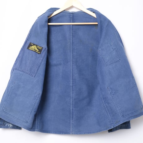 40s France Vintage Le Mont St Michel Blue Moleskin Work Jacket