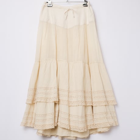 40s France Vintage Cotton  Lace Skirt（Ecru)