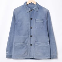 40-50s France Vintage Le Mont Saint Michel Blue Moleskin Work Jacket