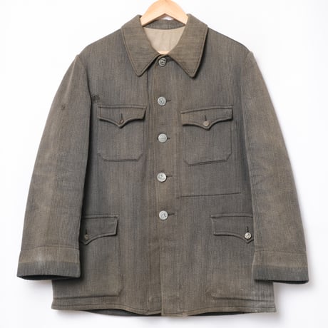 40s France Vintage Manu France Gray Cotton Pique Hunting Jacket