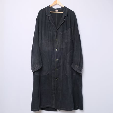 30-40s France Vintage SALACHE Black Linen  Maquignon Coat Size 60L