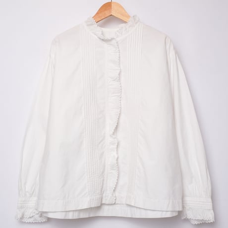 Early 1900s France Antique Frill Cotton Blouse
