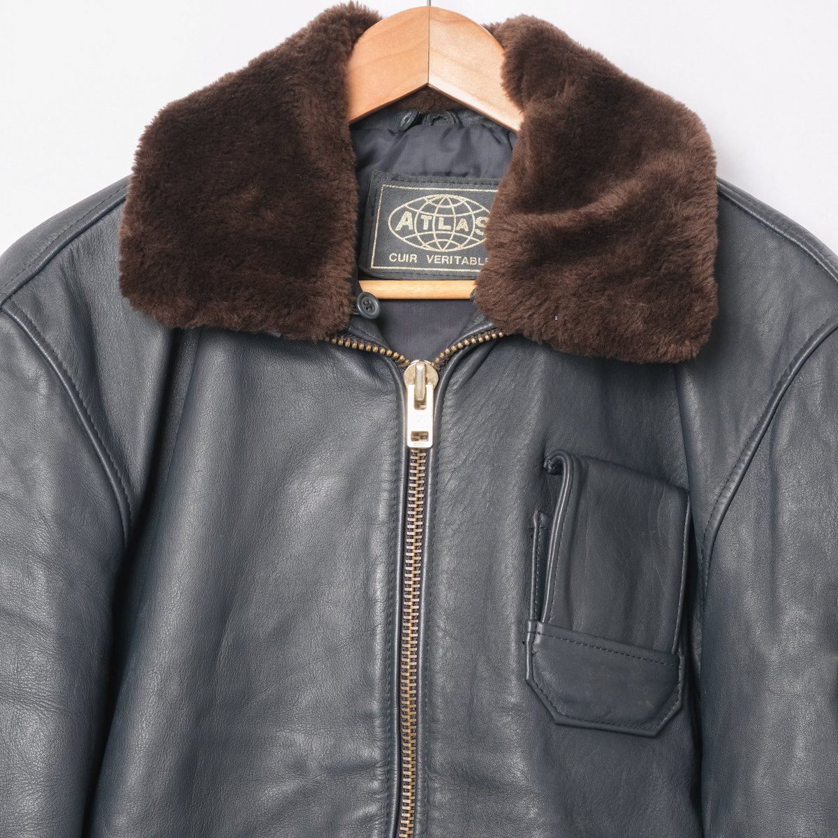 70s-80s French Vintage ATLAS Leather Jacket Siz...