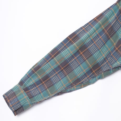 40-50s France Vintage Checked Granpa Shirt Green × Navy Stripes
