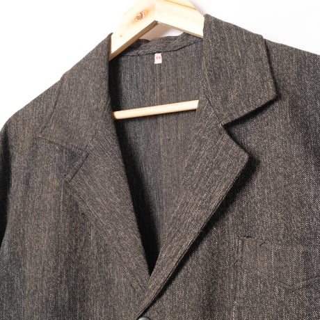 40-50s France Vintage Black Chambray Tailored Jacket Dead Stock Size 50