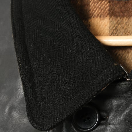 50s France Vintage L'IDEAL Leather Jacket Herringbone Wool Collar (Corbusier Jacket)