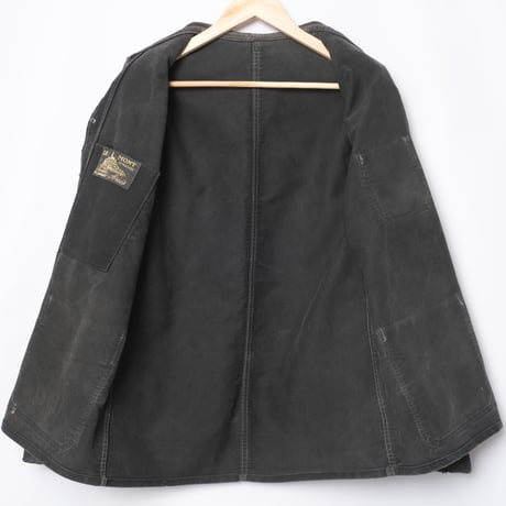 40s France Vintage Le Mont Saint Michel Black Moleskin Work Jacket