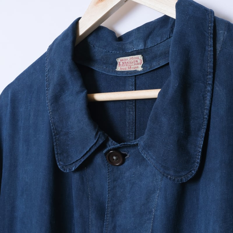 フレンチヴィンテージ　マキニョン　フルオープン 30-40s France Vintage Indigo Linen Maquignon Co