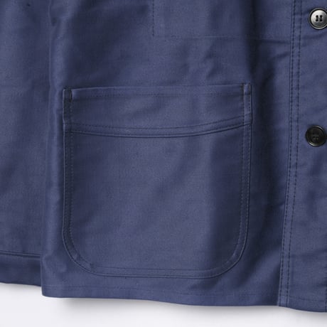 40-50s France Vintage Le Mont Saint Michel Blue Moleskin Work Jacket Dead Stock