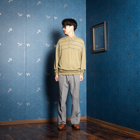 90s JOHN SMEDLEY Merino Wool Knit Polo Shirt Green（Made in England)