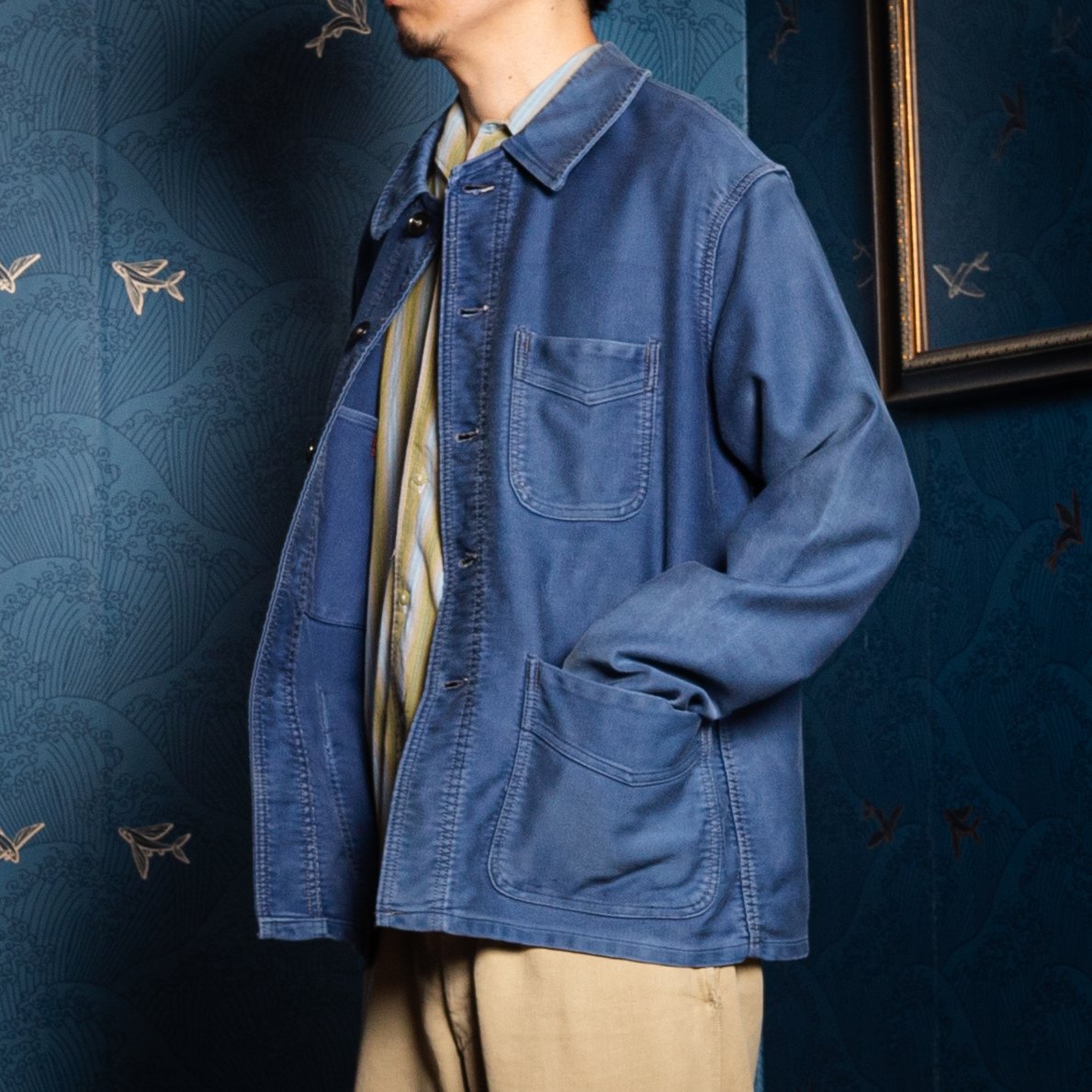 50s France Vintage Adolphe Lafont Blue Moleskin