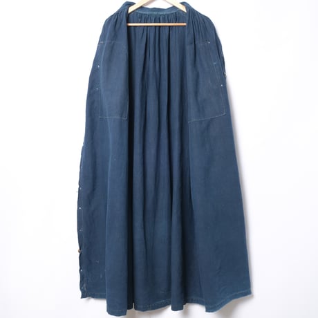 -30s France Antique Indigo linen Biaude (Fullopen)