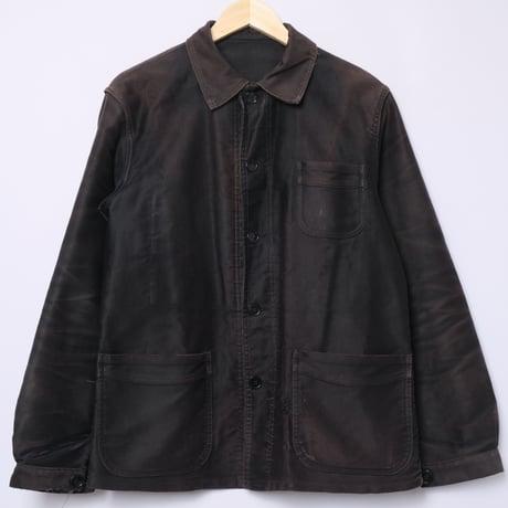 40-50s Le Mont St Michel Black Moleskin Jacket Size 46